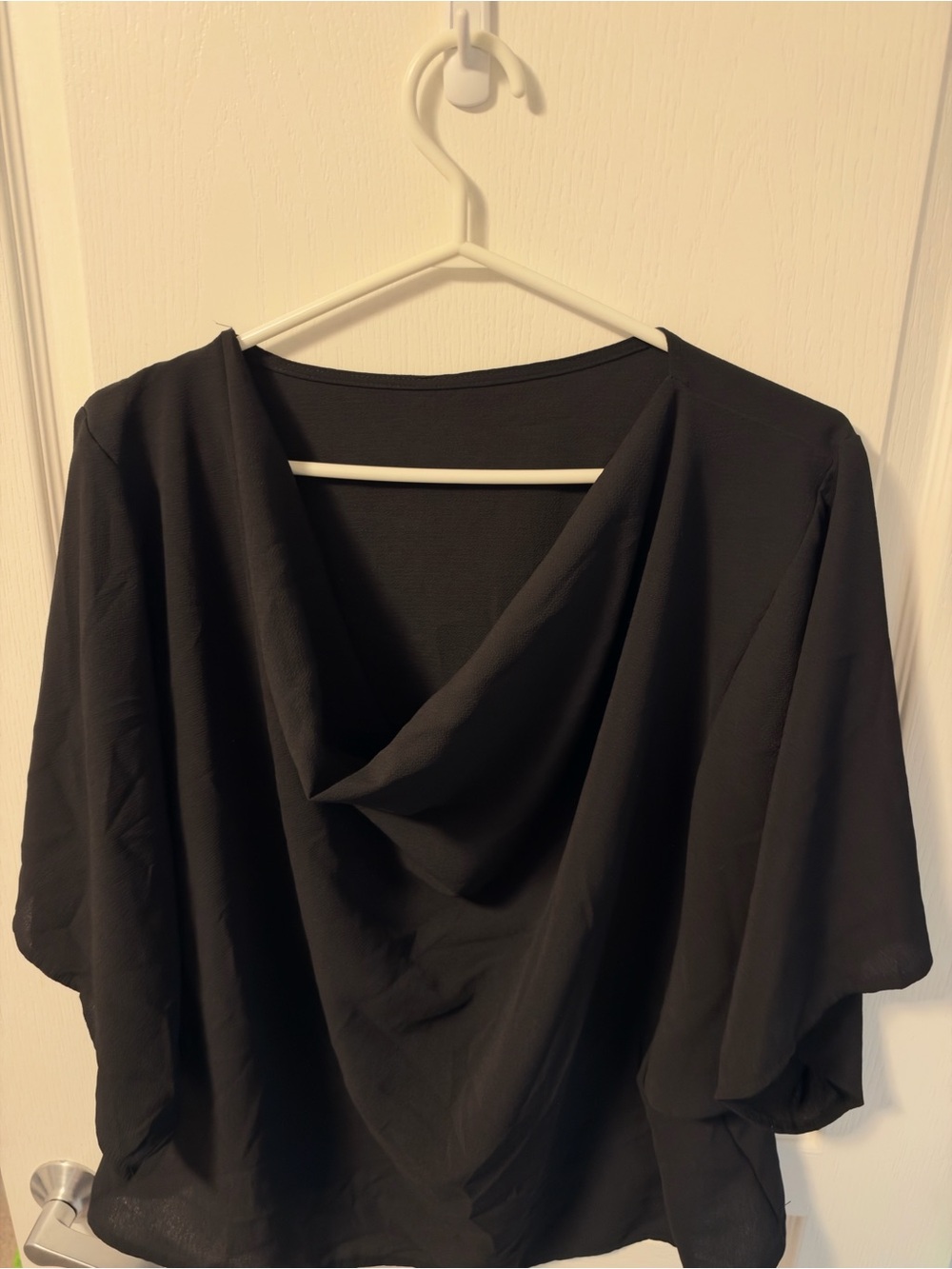 Draped Black Blouse with Cowl Neck